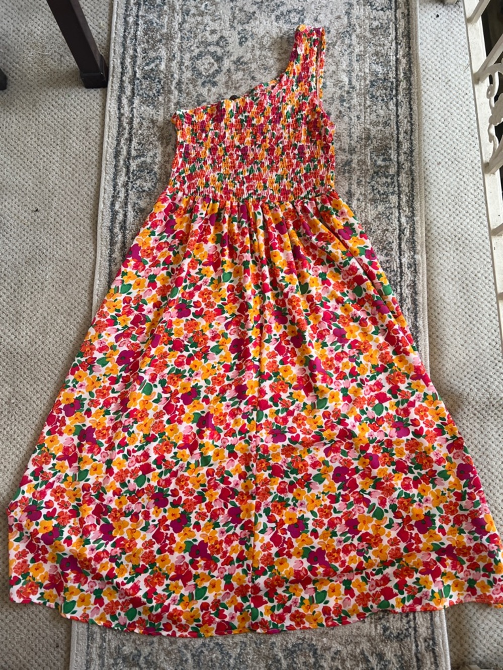 One-Shoulder Floral Sundress in Pink, Yellow & Green